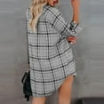 thumbnail image 4 of IROINNID Womens Plus Size Tops Home Loose V Neck Buttons Plaid Print Long Sleeve Pockets Mini Shirt Dress,Gray, 4 of 6