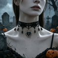 thumbnail image 4 of Leeye Witch Figure White Lace Gothic Choker Necklace For Red Heart Pendant Teardrop Bead Tassel Collar Jewelry Halloween Dark Pun Cosplay, 4 of 5
