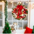 thumbnail image 4 of 24 Inch Lighted Christmas Wreath With Timer, Pre-Lit Xmas Wreath with 20 Light Bowknot Balls Ornaments Berries, Battery Operated Wreath for Front Door Indoor Outdoor Holiday Decor, Red White, 4 of 7