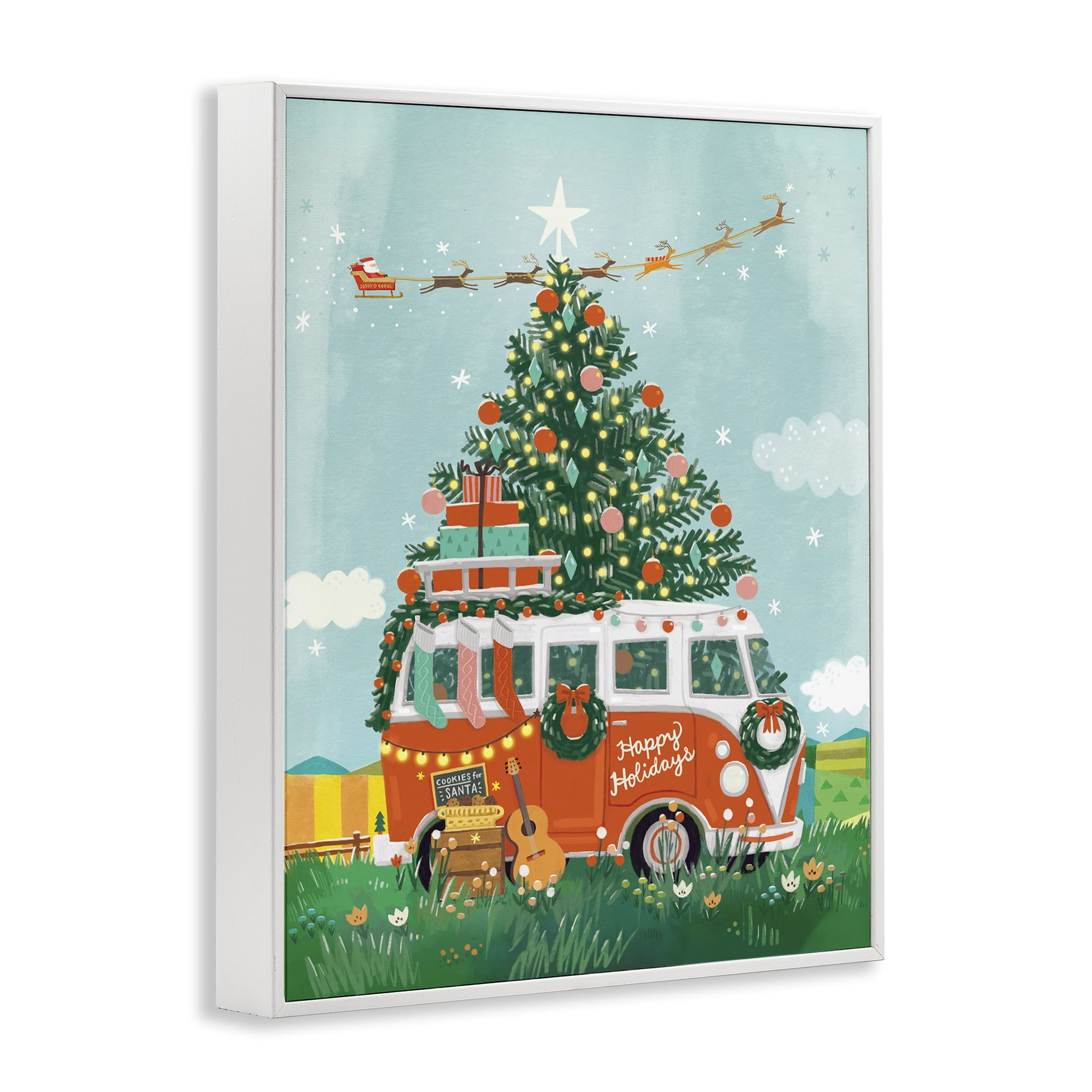 Stupell Industries Christmas Van Hangout Holiday Painting White Framed Art Prints Wall Art, 16 x 20