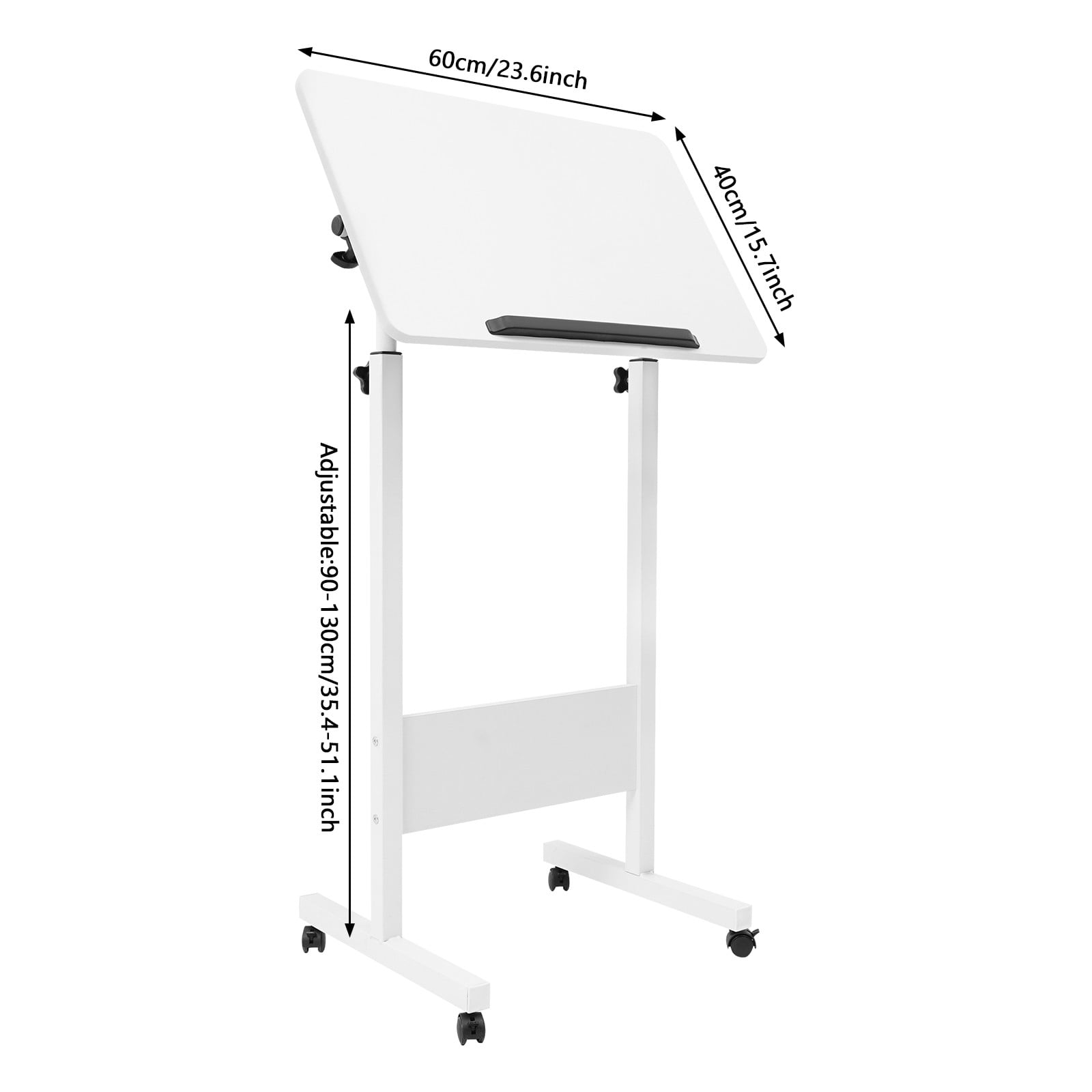 ToppiJoy Portable Adjustable Podium Stand with 4 Wheels Laptop Desk Standing Desk White