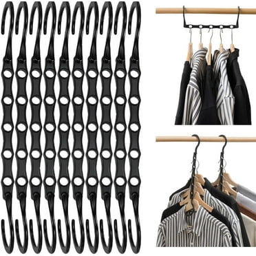 Urby Multi Hangers Space Saving for Clothes, Sturdy Stackable Hangers with 5 Holes for Dorm Room Closet 10 Pack, Black