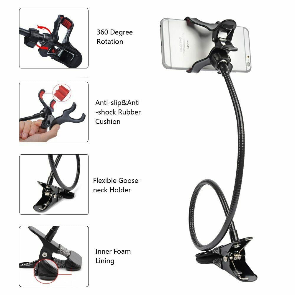 Flexible 360° Cell Phone Holder Stand – Lazy Arm Mount for Bed, Desk, Car – Universal Clip Bracket for iPhone, Android
