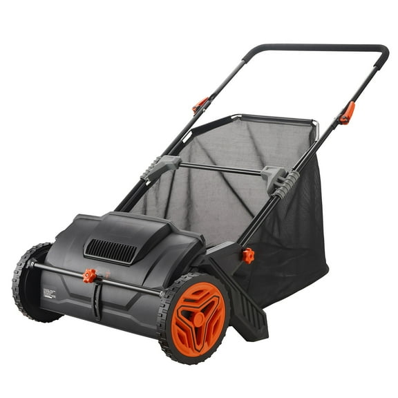 BHUIK Lawn Sweeper Push Leaf & Grass Collector 21" Width, 3.5 Cu. Ft Capacity, Adjustable Height, Durable Iron Frame, Easy Storage Yard Cleaning Tool for Leaves, Twigs & Grass