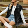 thumbnail image 4 of Diufon Womens Denim Vest Solid Color Jackets Lapel Collar Button Cap Sleeve Coats with Pockets, 4 of 6
