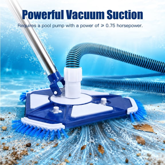 Sioweci Pool Vacuum Head,Heavy Duty Manual Kink-Resistant 1-1/2" x 40 Ft Vacuum Hoses with Side Brushes & 360 Degree Swivel Cuff,Weighted Triangular Shape