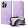 thumbnail image 2 of ELEHOLD For iPhone 13 Pro Max Leather Wallet Phone Case, Embossed Diamond Folio Flip Cover, Card Holder Cash Slot, Stand Support, Wrist Strap Lanyard -Purple, 2 of 10
