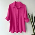 thumbnail image 2 of YDFCWXW Womens Cotton Linen Button Down Shirts Long Sleeve Oversized Blouses Work Tops Hot Pink, L, 2 of 5