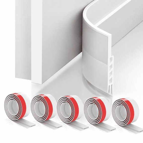 5-Pack Door Draft Stopper, White Silicone Door Bottom Seal Strip, Self-Adhesive Weather Stripping for Sound Insulation, Dustproof and Energy Saving