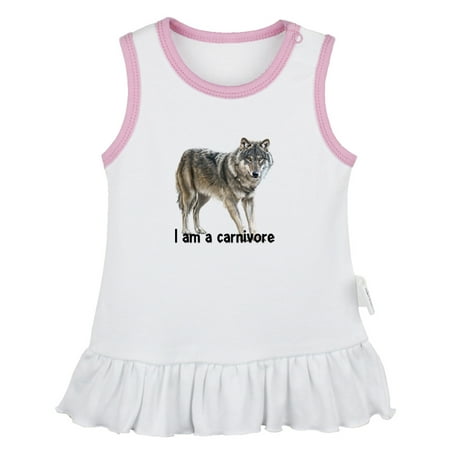 

I m A Carnivore Funny Dresses For Baby Newborn Babies Animal Wolf Pattern Skirts Infant Princess Dress 0-24M Kids Graphic Clothes (White Sleeveless Dresses 0-6 Months)
