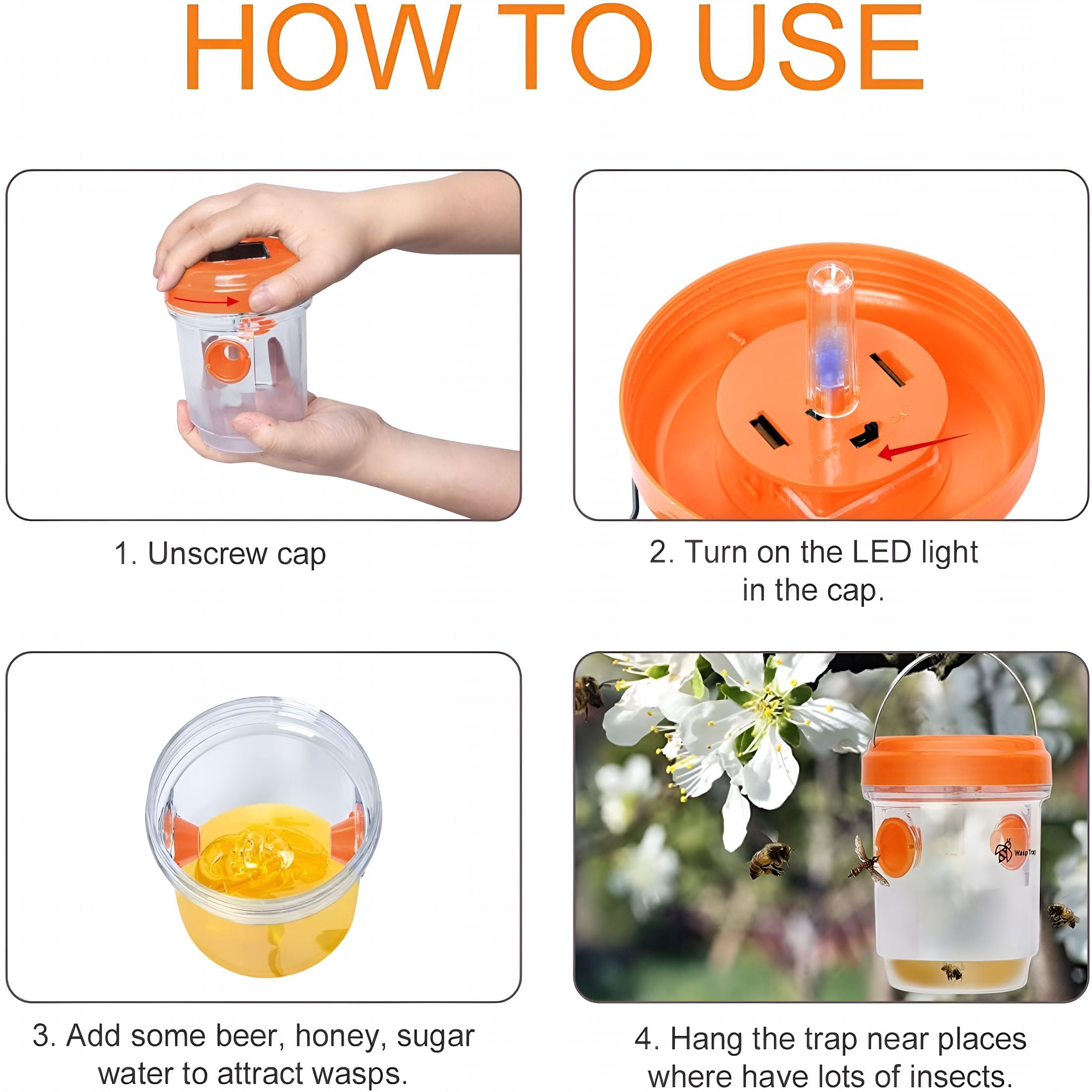ACDANC 2 Pack Wasp Traps Outdoor Hanging Carpenter Bee Trap for Hornet, Yellow Jacket, Wasps, Reusable Solar Wasp Catcher, Bee Catchers for Outside