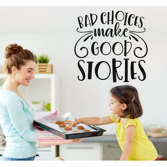 Quotes Wall Art Bad Choices Good Stories Decal - Motivational Funny Wall Decor Sticker - Inspirational Vinyl Lettering Decorative Words 23 x 23- Inch Black