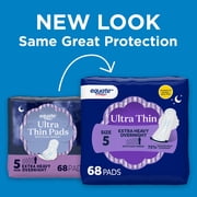 Equate Ultra Thin Pads with Wings, Size 5 , Extra Heavy Overnight Absorbency, Compare to Always (68 Count)