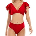 thumbnail image 2 of Matching Family Swimsuits Women's Solid Color Fashion Casual High Waist Ruffled Edge Split Bikinis Sets, 2 of 9