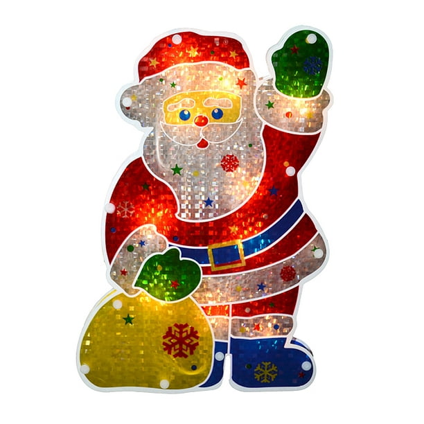 13" Lighted Holographic Santa Claus Christmas Window Silhouette