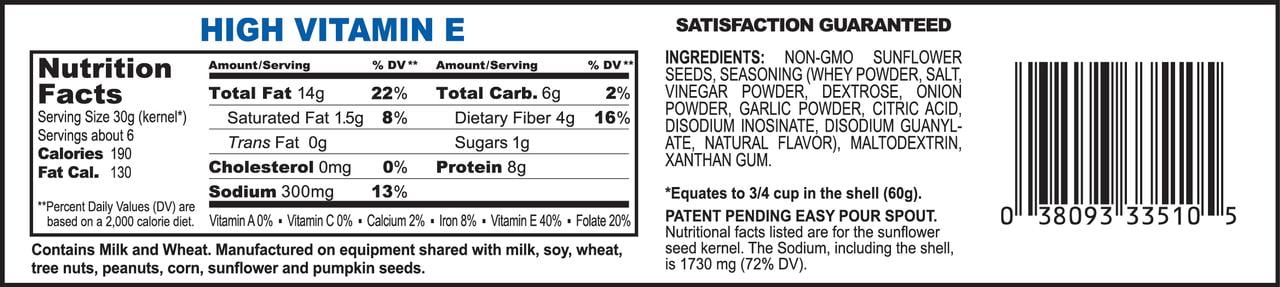 (4 pack) Giant Snacks Dill Pickle Sunflower Seeds, 12 oz