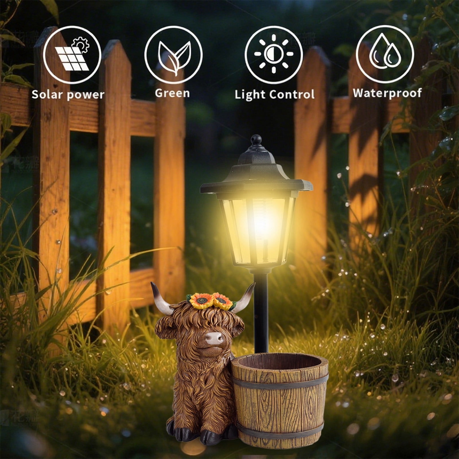 Garden Highland Cow Statue - Solar Outdoor Decor with LED Lantern, Rustic Lawn Ornament for Yard, Patio & Balcony, Unique Gift for Women & Mom, Weather-Resistant Farmhouse Decor