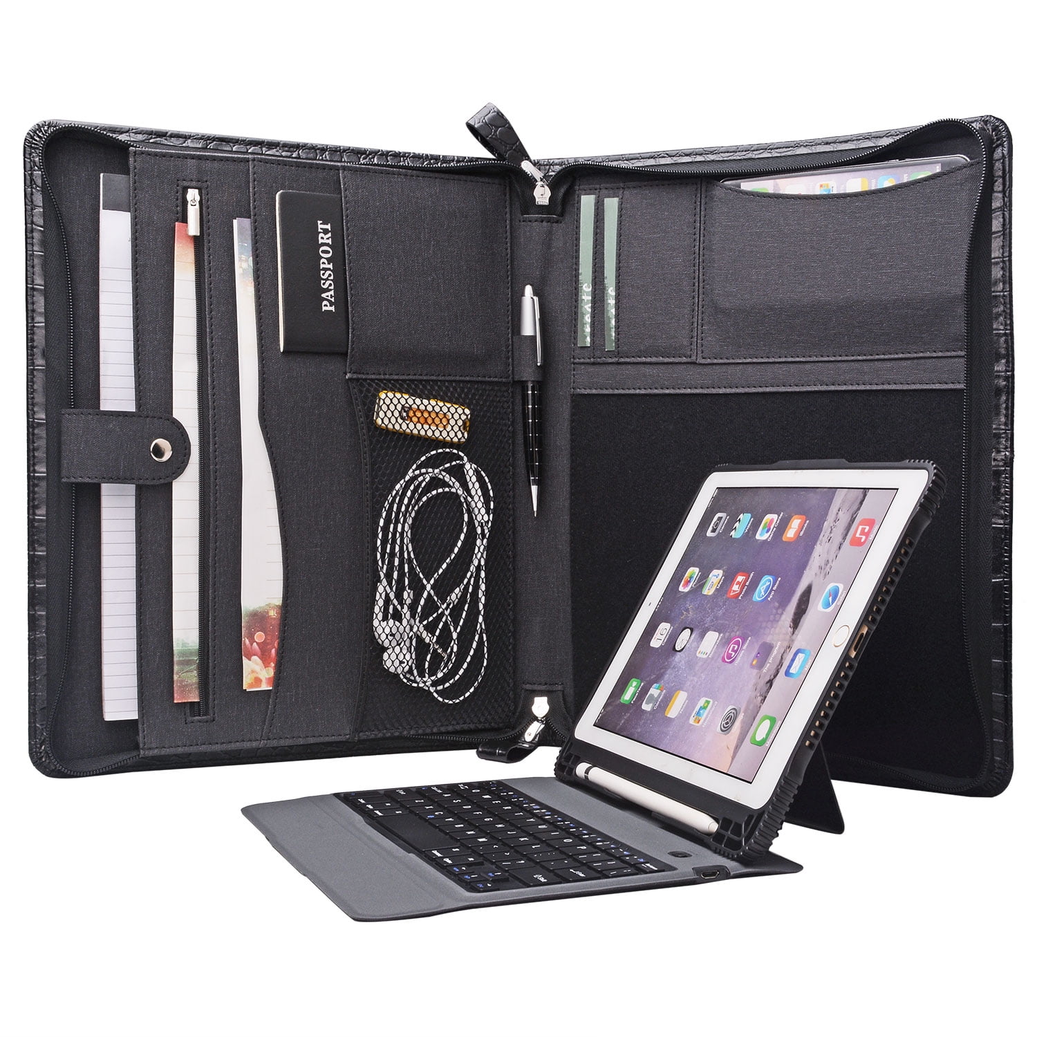 iPad Keyboard Portfolio, Executive Leather Padfolio Case with Bluetooth