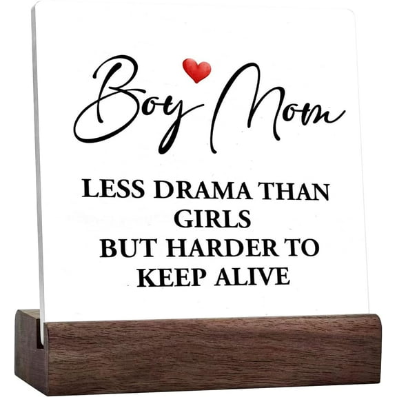 Boy Mom Less Drama Than Girls But Harder To Keep Alive Ceramic Table Sign Desk Decor,Funny Mom Life Motherhood Ceramic Plaque Sign Desk Decor For Home Bedroom Shelf Table Decorations