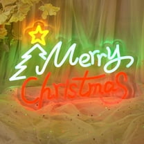 iDecoMart Merry Christmas Neon Sign, 16" x 11" Neon Lights Tri-Color Tree Light for Christmas Holiday Party Wall Decor, Not Include Battery