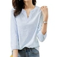 thumbnail image 5 of ZANZEA Polyester Cotton Three Quarter Sleeve V-Neck Stripe Printed Blouses Womens, 5 of 7