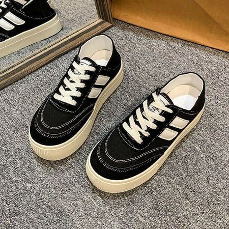 

Super Fire Black Platform Canvas Shoes Women‘s Spring and Summer All-match White Shoes Skate Shoes 2024 New Casual sneaker