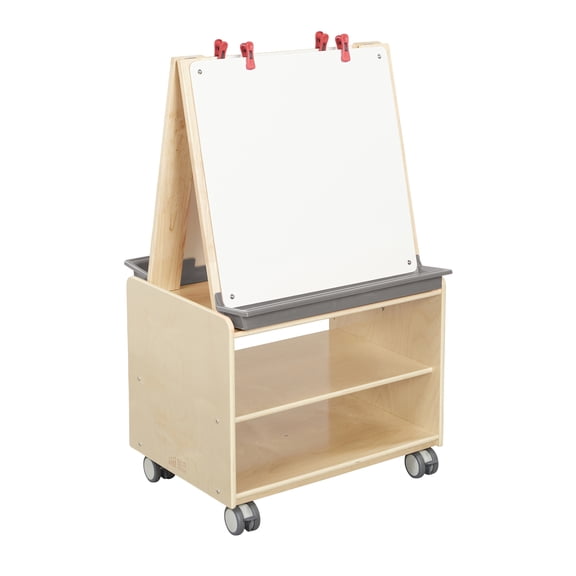 ECR4Kids Double-Sided Mobile Art Easel with Storage and Clips, Classroom Supplies, Natural