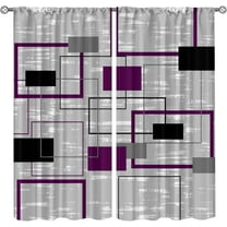 Modern Geometric Checkered Curtains, Purple Gray Black Rod Pocket Drapes Window Treatments 2 Panels Set, Soft Texture Lightweight Window Shades for Living Room Bedroom Apartment Decor-W42xL63in