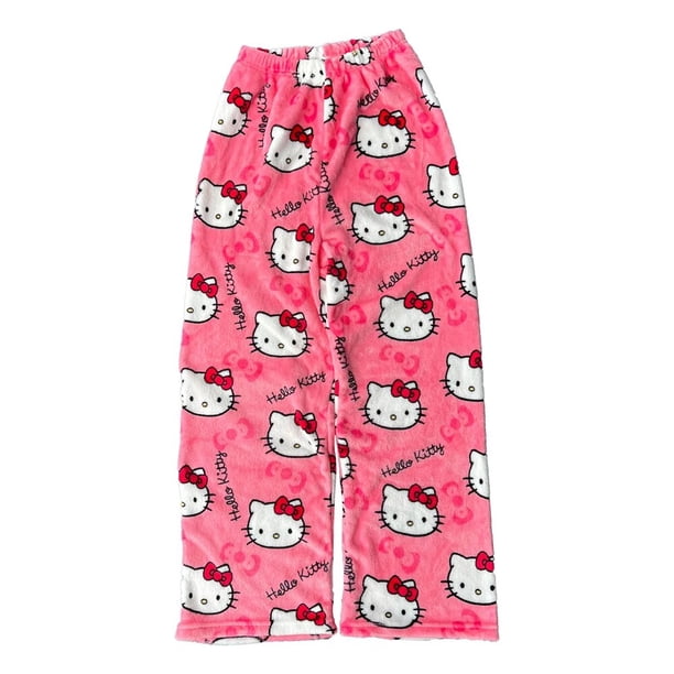Pantalones de pijama de Hello Kitty para mujer, pantalón de franela suave de dibujos animados Y2k, Anime Sanrio de Navidad, Kawaii, informal, para el hogar, regalos de Festival