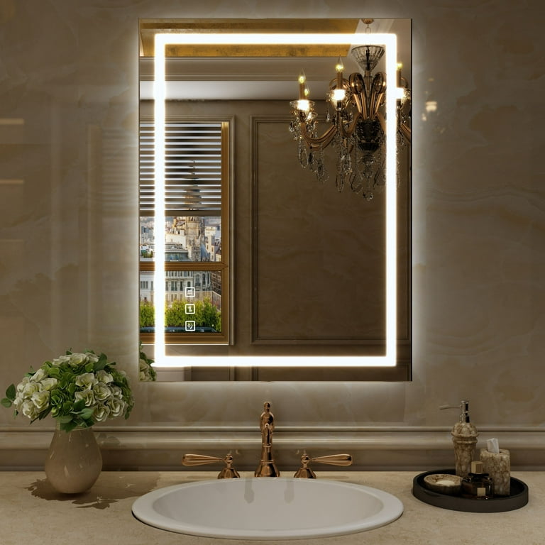 April 36 x 30 Anti-Fog Frameless Rectangular LED Bathroom Vanity Mirror,  Wall Mounted with Adjustable Light,Smart Touch Button-The Pop Home