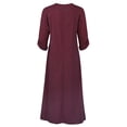 thumbnail image 4 of Frontwalk Casual Women Solid Color Oversize Maxi Dress Cotton Linen Long Shirt Kaftan Dress Wine Red XL, 4 of 5