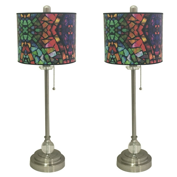 Brushed Nickel Buffet Lamp, Stained Glass Table Lamp Set