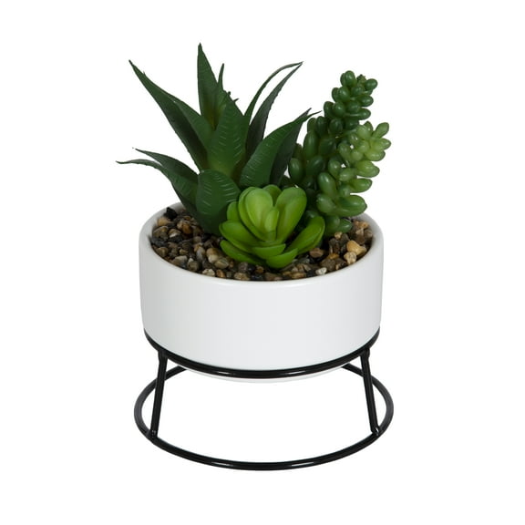 Mainstays 6.5" Artificial Agave and Sedum Succulents in Ceramic Planter, Multicolor