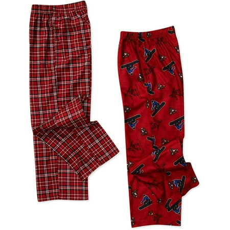 Faded Glory - Boys' Plaid/Snowboard Pajama Pants, 2 Pairs