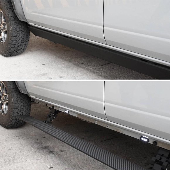 Go Rhino Running Board 20423580PC E-Board E1; Textured Black; Aluminum; Lighted; Rocker Panel Mount