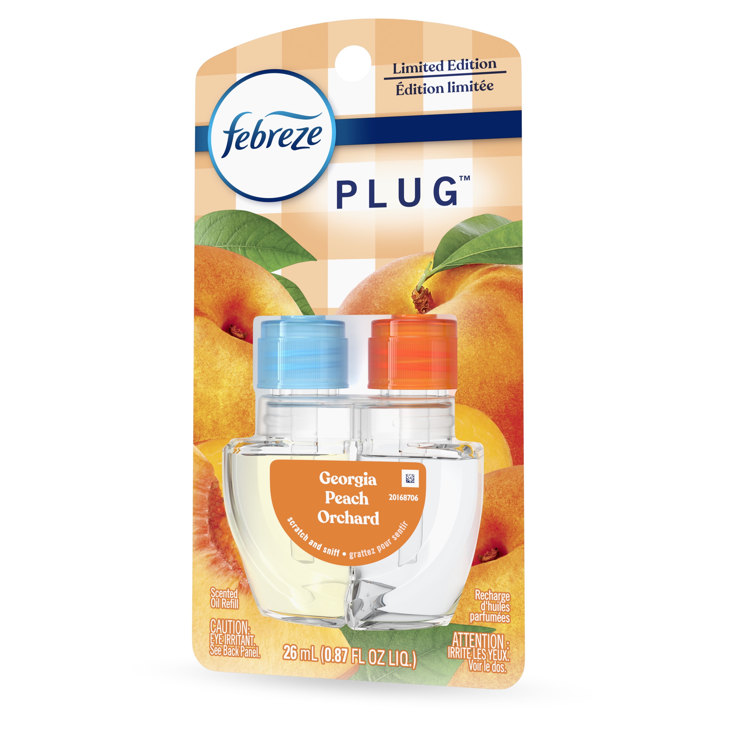(4 pack) Febreze Plug In Air Freshener, Odor-Fighting Scented Oil Refill, Georgia Peach Orchard, 1 Refill