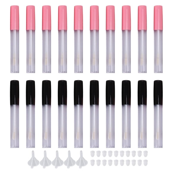 20 tubos de brillo de labios vacíos, contenedores transparentes mini rellenables para bálsamo labial con cepillo de varilla
