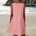 thumbnail image 5 of Women's Striped Mini Dress Gingham Tunic Dress Round Neck Sleeveless Loose A Line Sundress with Pockets Lounge Vacation Outfit Red, 5 of 8