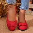 thumbnail image 4 of ZACPNCV Womens Plus Size Suede Wedge Flats Round Toe Bow Design Comfort Casual Shoes Summer, 4 of 9