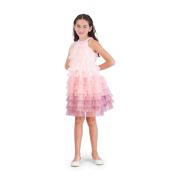Wonder Nation Girls Ombre Mesh Ruffle Dress, Sizes 4-16 & Plus