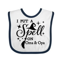 Inktastic I Put a Spell on Oma and Opa Witch Hat and Broom Boys or Girls Baby Bib