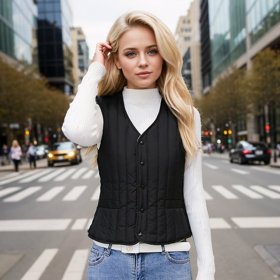 Warm Women's Down Vest Lined Slim Fit Insulated Body Warmer For Layering And Cold Weather Thigh Length Coat Women Sleeveless Trench Vest for Women Women's Vests Fashion Light Weight Riding Jacket E