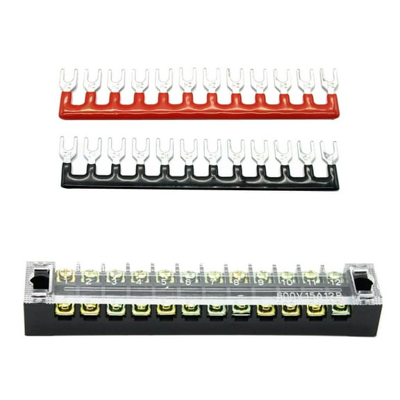Dual Row 12 Position Screw Terminal Barrier Block Connector Bar 600V 15A   12 Positions Pre Insulated Terminal Red/Black