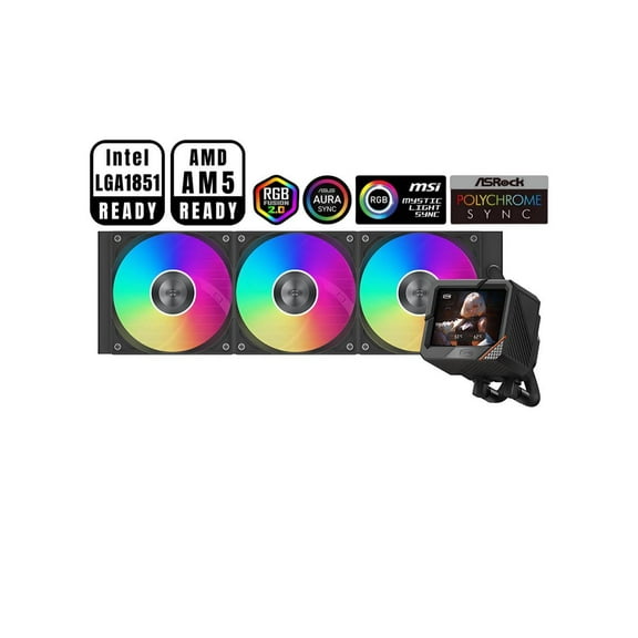 PCCOOLER CPS GT360 ARGB Display AIO CPU Liquid Cooler, 360mm Radiator, 310W TDP, Customizable 3.5" IPS LCD Cyber Style Display, Ceramic Bearing, for Intel LGA 1851/1700/1200/115X & AMD AM5/AM4, Black