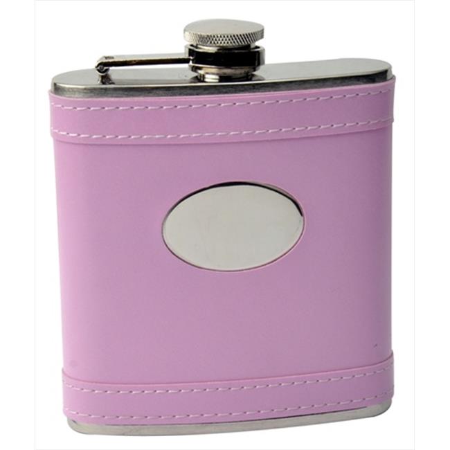 FJX Wholesale HFLW058D 6oz Pink Faux Leather Stainless Steel Hip Flask