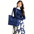 thumbnail image 2 of Tanyzvel Women’s Work Laptop Two Tone Tote Bag, Waterproof Nylon PU Wide Handle Zipper Office Handbag, 2 of 5