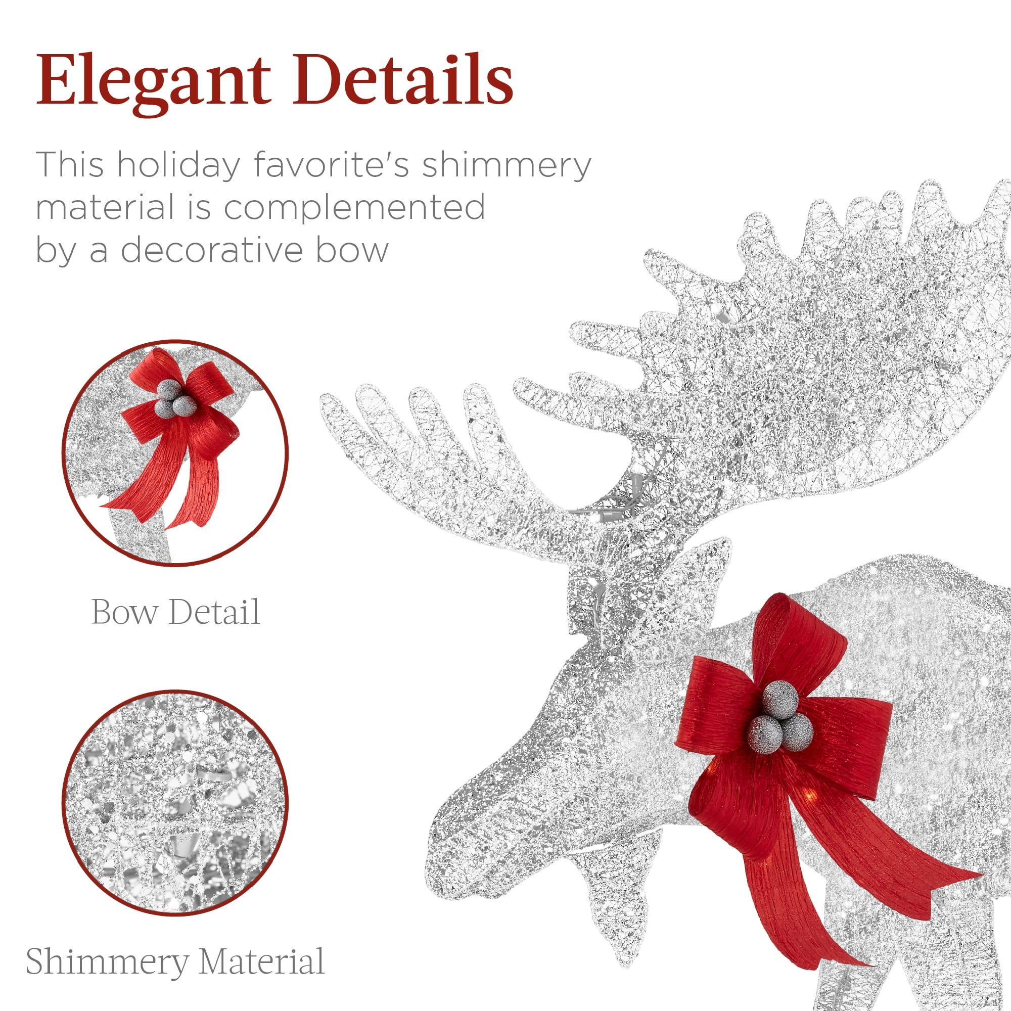 Best Choice Products 2-Piece Moose Family Lighted Christmas Yard Decor Set w/ 170 LED Lights, Stakes, Zip Ties - Silver