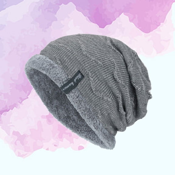 LULULION Men's Winter Knit Hat Grey Plush Warm Beanie Design for Outdoor Wind Protection