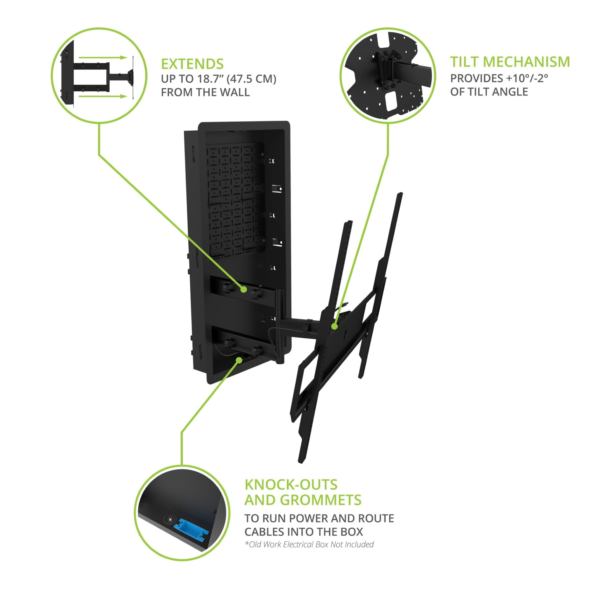 Kanto R400 Recessed in-Wall Full Motion Articulating TV Mount for 35" - 65" TVs | 300x300 VESA No Gap Flush Install | 0.3" Profile 400x400 VESA | Swivel and Tilt Capable | Cable Management Clips