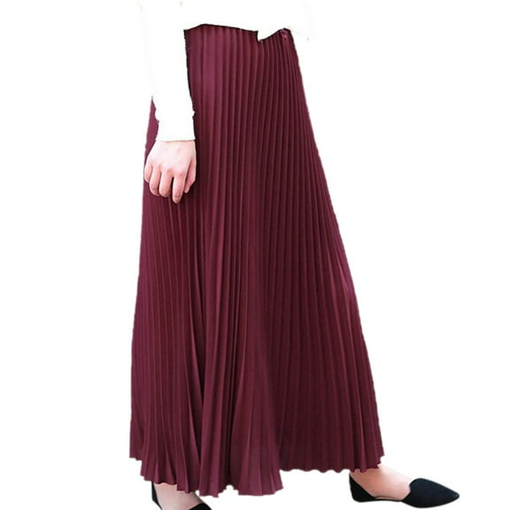 Wenini Womens Skirts Solid Maxi Summer Skirt High Waist Pleated Swing Beach Casual Fashion A-Line Skirt Red Free Size